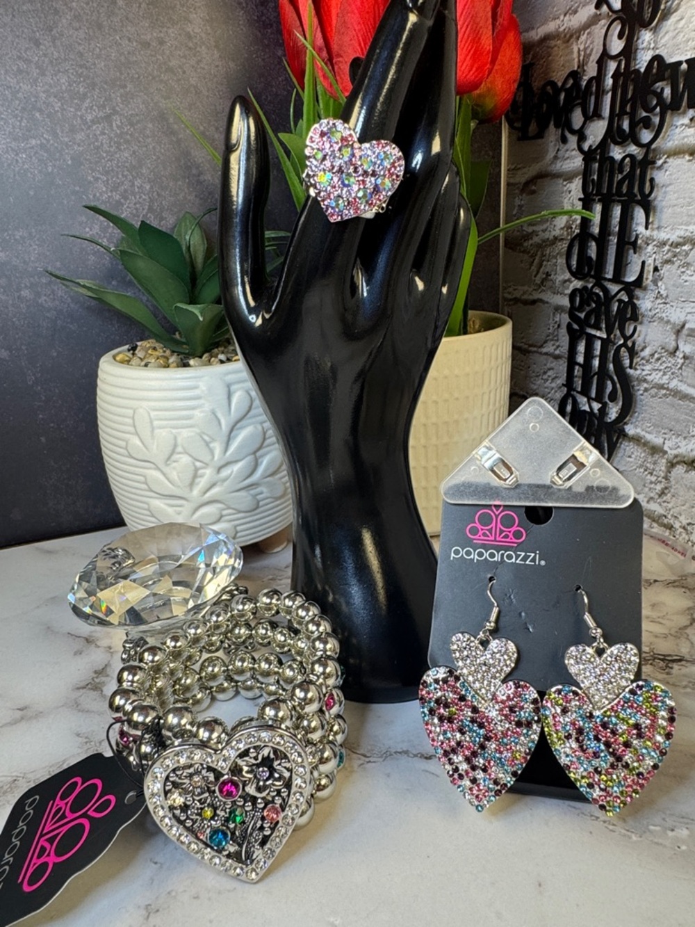 paparazzi Multicolor Pavé Heart Bracelet & Earrings Set